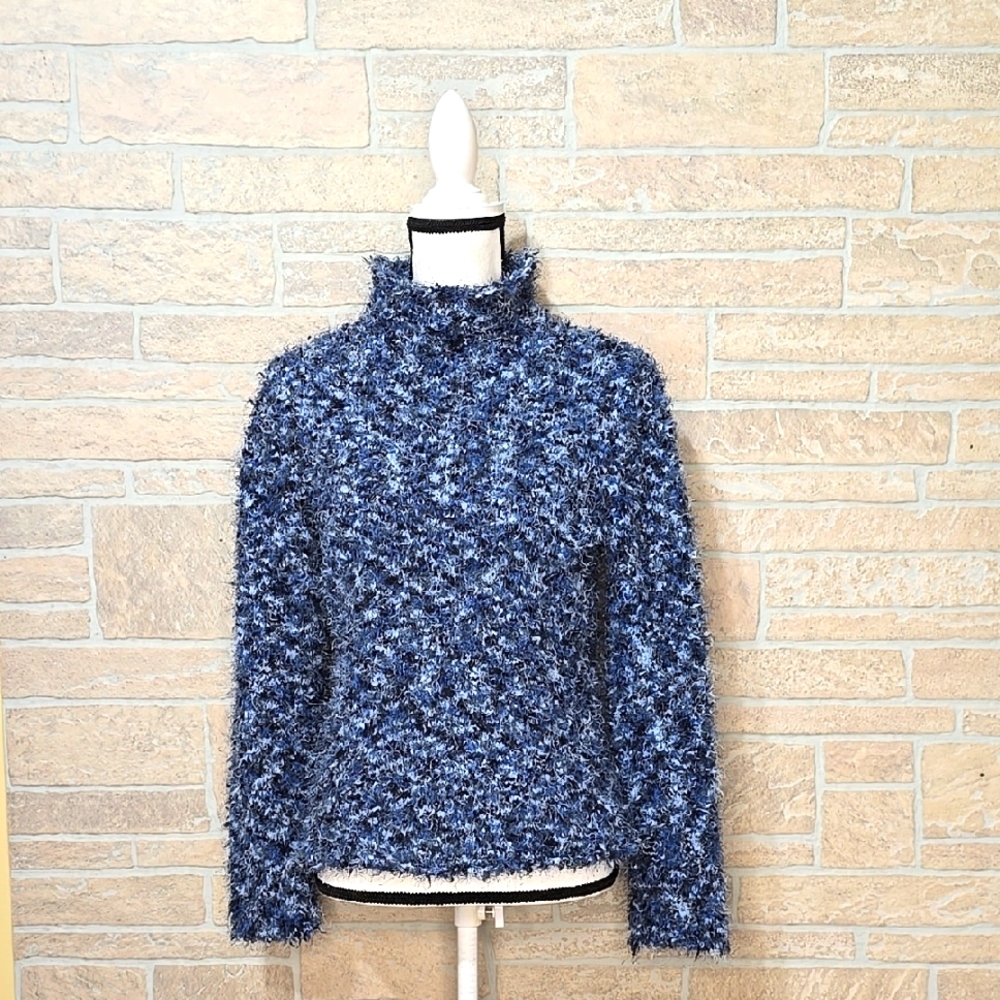 SPANNER BOUCLE VARIEGATED BLUE HIGH NECK MOC TURTLE M
